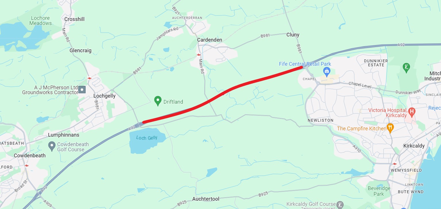 A92 Roadworks from Lochgelly to Kirkcaldy 