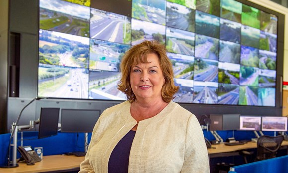 Fiona Hyslop in the Traffic Scotland Control Centre