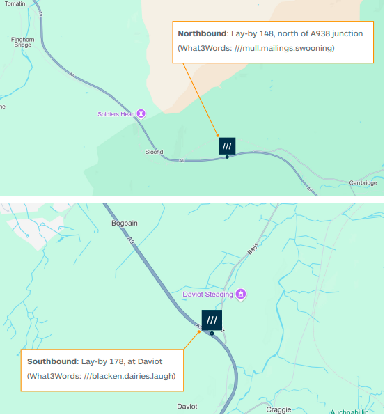 Map locating lay-by area for abnormal loads. 