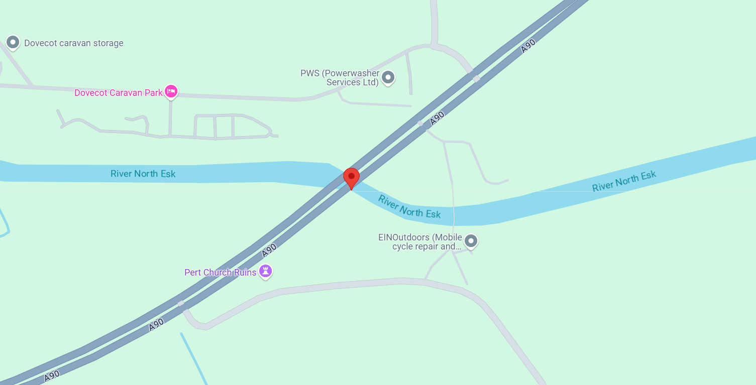 An image of a map depicting the location of the A90 Waterbridge roadworks.